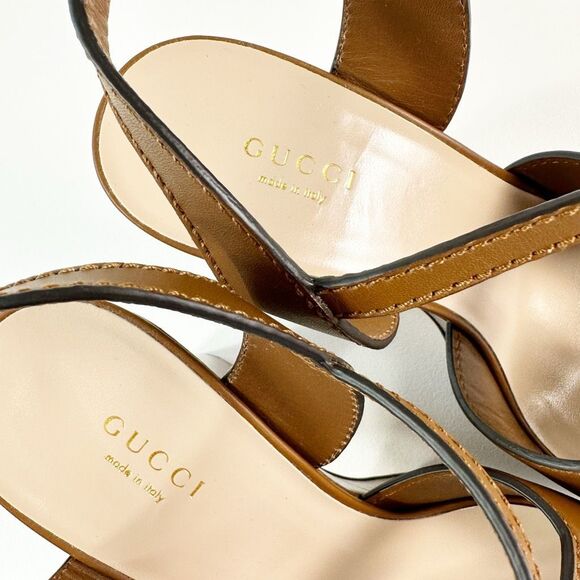GUCCI Cosmos Softy Cutout Interlocking G Brown Platform Heel Size 40.5 Sandal - Picture 6 of 15